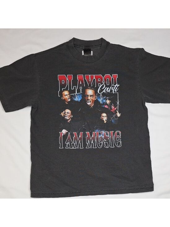 world famous heavyweight t shirt Other - Black Graphic T-Shirt with Music Print